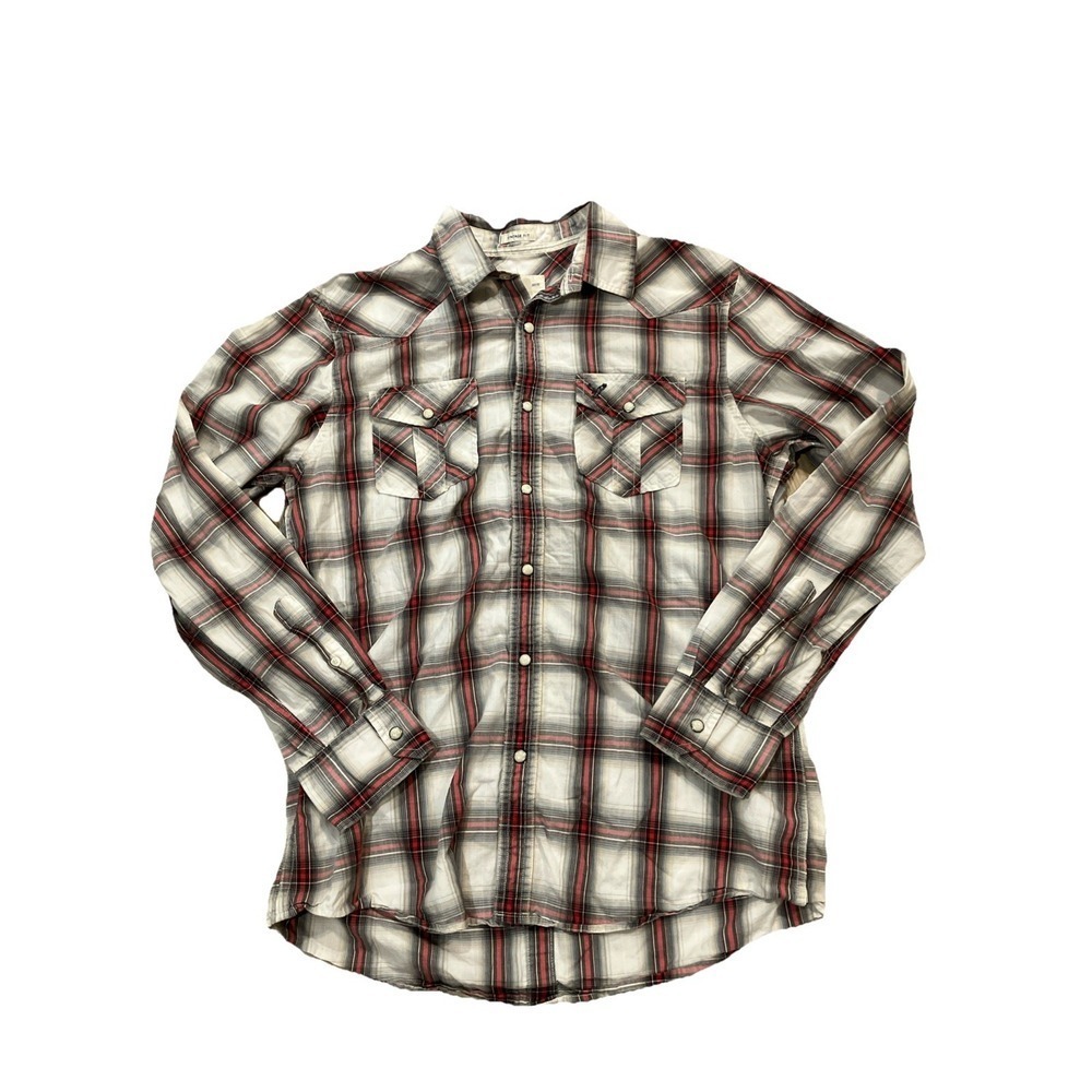 American Eagle Long‎ Sleeve Pearl Snap Size M Vintage Fit Grey/Red